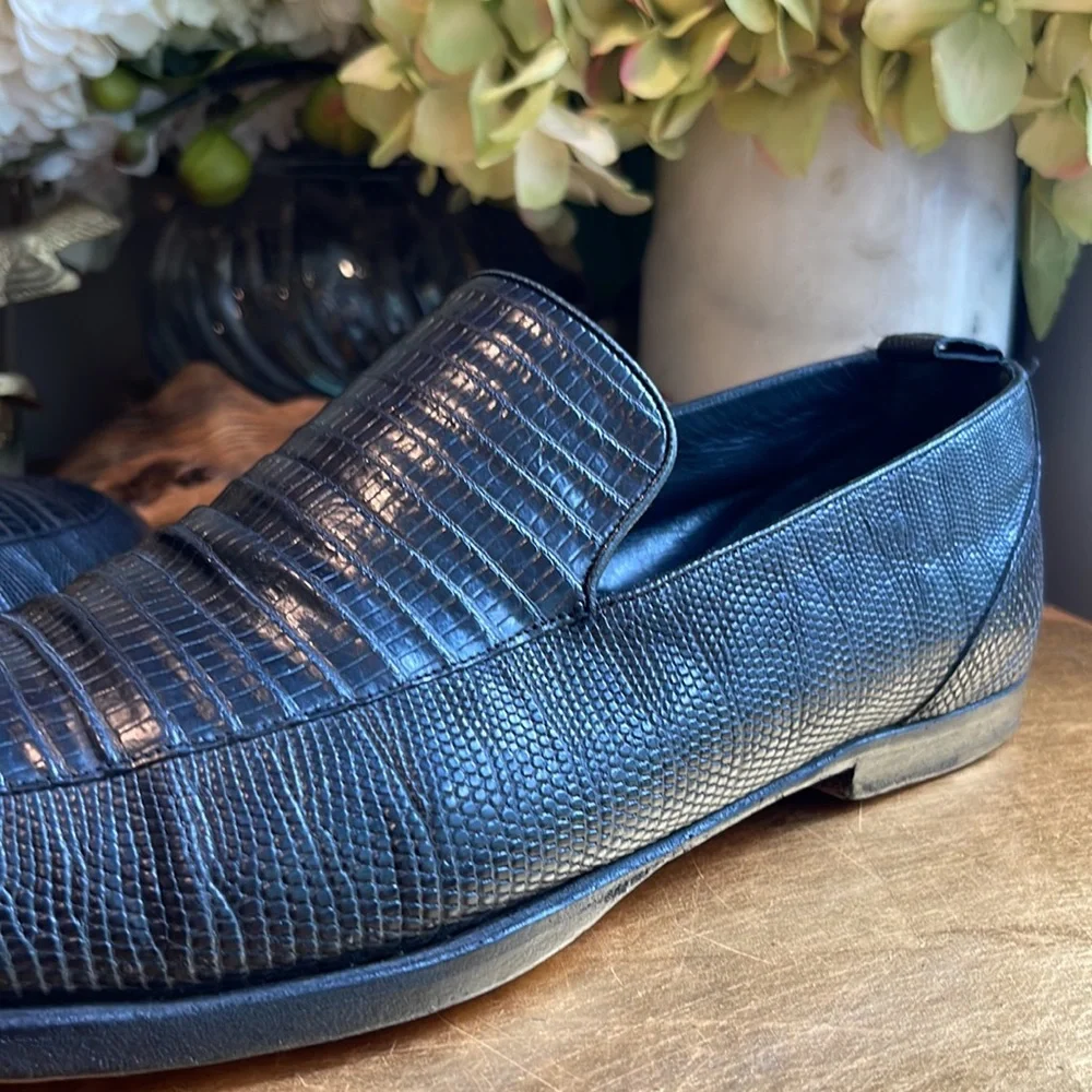 EXOTIC Bally Lizard Loafers in Black Leather